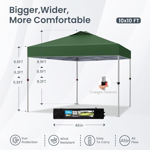 PHI VILLA Outdoor Pop up Canopy 10'x10' Tent Camping Sun Shelter-Series Party Tent, 100 Sq. Ft of Shade (Green)