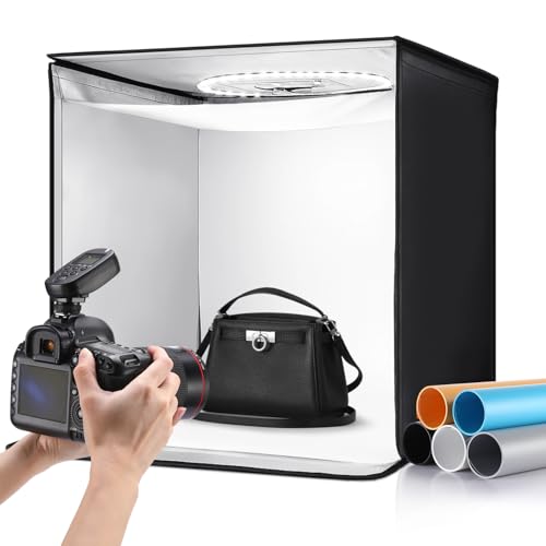 Tellegloww Light Box Photography 24 x 24'' Large Photo Studio Light Box with 224 Adjustable Ring LED Strip, 5 Color Backdr...