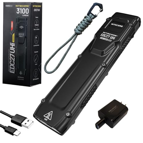 Nitecore EDC27 UHi 3100 Lumen USB Rechargeable Slim Body LED Flashlight EdisonBright Brand Charging Adapter