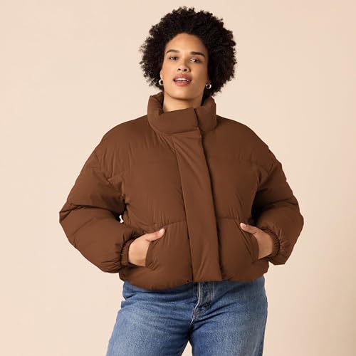 Amazon Essentials Womens Cropped Full-Zip Puffer Jacket (Quilted Matte or Sherpa Fleece)