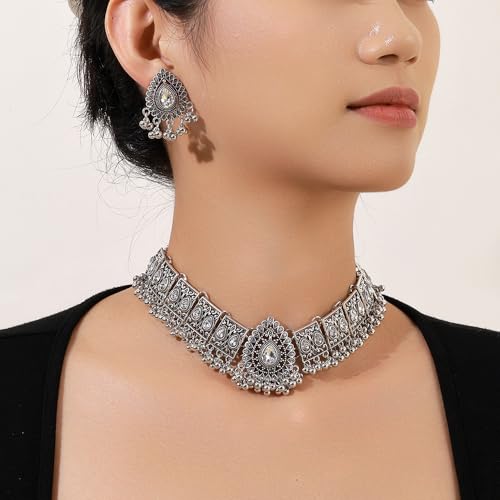 Retro Indian Traditional Jewellery Set For Women Bridal Wedding Party Antique Silver Oxidized Ethnic Prom Wear Statement N...