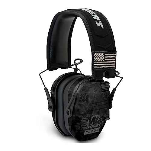 Walker's Razor Patriot Series Hi-Gain Omnidirectional Microphone Adjustable Range Shooting Hunting Hearing Protection Electronic Earmuffs (Kryptek Camo) Bundle with Protective Glasses (2-Pack)