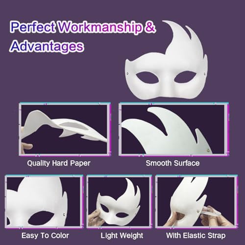 Hcaiip 15 PCS DIY White Masquerade Masks DIY Paper Blank Half Face Mask Craft Art Plain Paintable Mardi Gras Masks Hallowe...