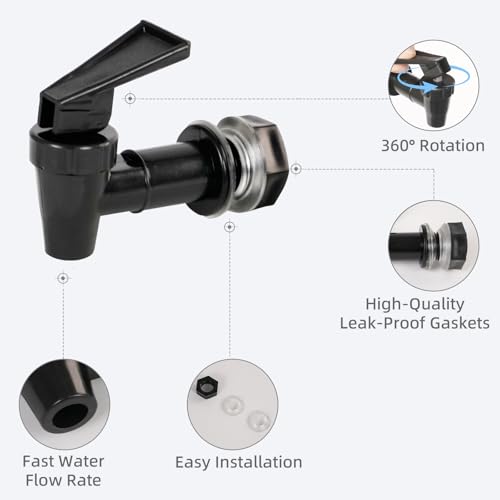 4 PCS Replacement Cooler Faucet Spigot, Leakproof Plastic Tap Set for Beverage Dispensers, Water Coolers & Jug, Black Mult...