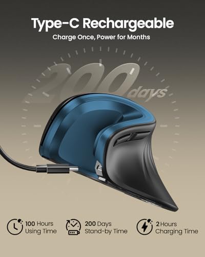 ProtoArc Ergonomic Mouse, EM11 NL Wireless Vertical Mouse, Ergo Mouse with Multi-Device, USB-C Rechargeable Mice for Windo...