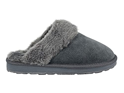 Clarks Womens Open Back Suede Leather Comfort Clog Slipper JMS0583C - Plush Faux Fur Trim - Indoor Outdoor House Slippers ...