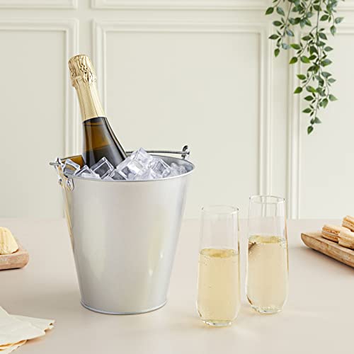 Juvale Metal Bucket 3-Pack - 7 in Top Dia x 4.5 in Bottom x 7.2 in H, 100 oz, Silver - Ice Bucket & Beer Chiller Tin Pail...