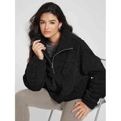 ODODOS Women's Sherpa Fleece Half-Zip Pullover - Cozy Warm Long Sleeve Sweatshirt Cinchable Outerwear with Pockets