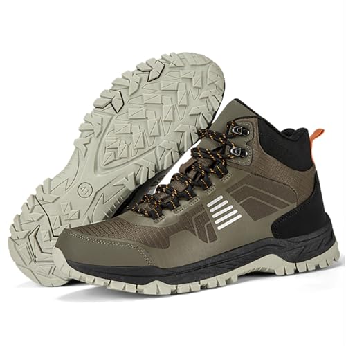 ABXOX Men's Waterproof Hiking Boots - Lightweight Mid Ankle Lace Up, Non-Slip, Sand-Proof Trekking Shoes, Comfortable Rugg...
