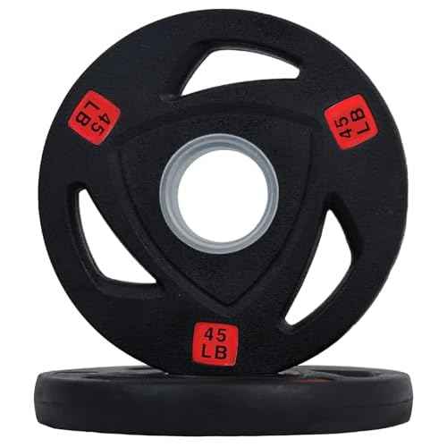 Fitvids Olympic Cast Iron 2-Inch Weight Plate for Strength Training & Weightlifting, Rubber Coate Style, Multiple Weights Available