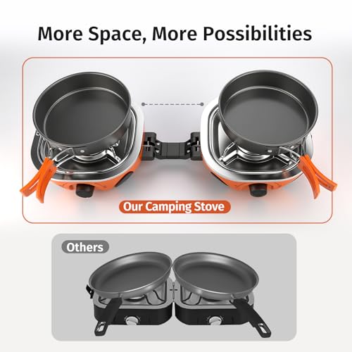 INFOOD Propane Camping Stove 20,000 BTU - Portable 2 Burner Gas Stove with Adjustable Flame Control, Piezo Ignition, Carry...