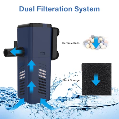 fishkeeper Aquarium Internal Filter,Adjustable Submersible Fish Tank Filter with 135GPH Water Flow, Ultra Quiet Biochemica...