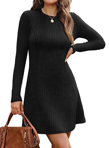 OFEEFAN Fall Dresses for Women 2025 Long Sleeve Crew Neck Sweater Dress