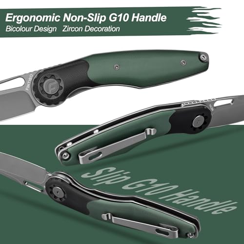 FINTISO Pocket Knife 3.5" Folding Knife Premium 14C28N Blade, Bicolour G10 Handle Design with Pocket Clip for Men Women, S...