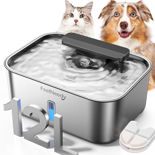 3.2Gal/12L Dog Water Fountain for Large Dogs, Ultra-Quiet Stainless Steel Dog Water Bowl Dispenser with Swirling Water Flo...