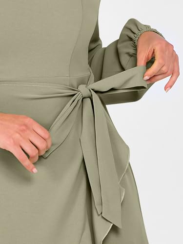 ANRABESS Womens Dress Long Sleeve Square Neck Tie Waist Ruffle Hem Short Cocktail Wedding Guest Fall Party Club Mini Dresses