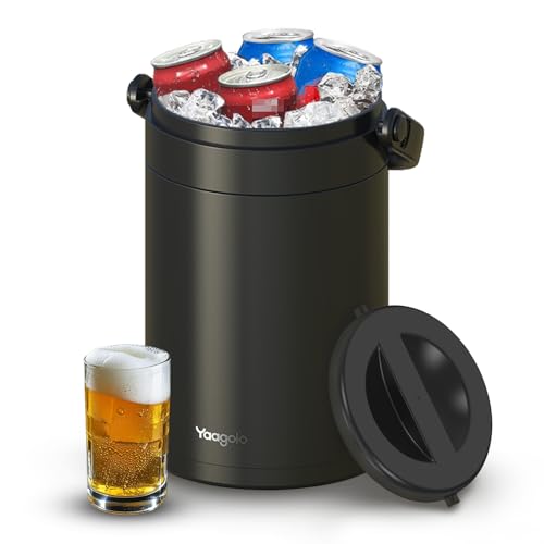 4.8L Insulated Ice Bucket, 5Quart Double Wall Vacuum Stainless Steel Keeps Frozen Longer, insulated Wine Cooler used for P...