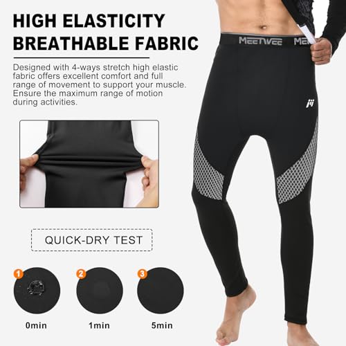 Men's Thermal Pants Fleece Lined Long Johns Compression Bottom Athletic Base Layer Cold Weather Gear