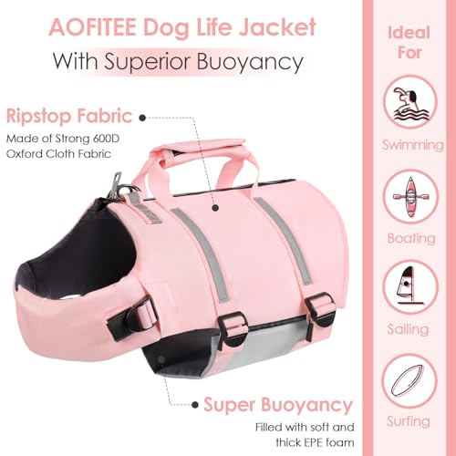 AOFITEE Dog Life Jacket High Flotation, Dog Life Vest for Swimming, Reflective Small Dogs Swimsuit Lifejacket with Zipper ...