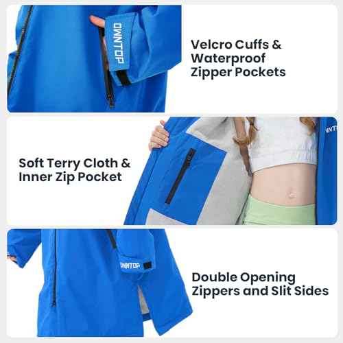 Owntop Swim Parka Surf Poncho for Kids Youth and Adult, Unisex Oversized Bat Wing Hooded Changing Robe Windproof Waterproof