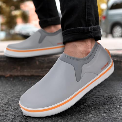 Showave Deck Shoes for Men Waterproof Garden Boots Slip-on Rain Shoe Breathable Rubber Fishing Shoes for Outdoor Mud Walking