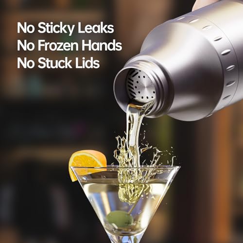 Magcheer Hybrid Cocktail Shaker Set | Vacuum Insulated Stainless Steel Martini Shaker with Strainer & Jigger Lid | Travel ...
