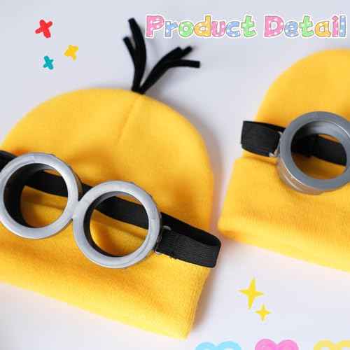 6PCS Costume Accessories Set Yellow Beanie Knit Hat Vintage Goggles Glasses Black Gloves for Halloween Cosplay