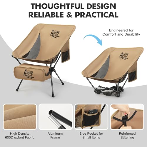 AuroraTrail Ultralight Backpacking Camping Chair – Only 2.7 lb, Supports 330 lb, Compact Folding Outdoor Seat with Carry B...