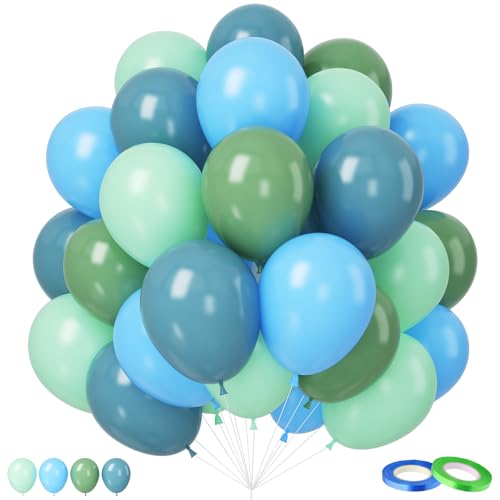 Blue and Green Balloons, Slate Blue Balloon Arch Kit,Baby Blue Light Green Balloons for Baby Shower Boy Birthday Party Bac...