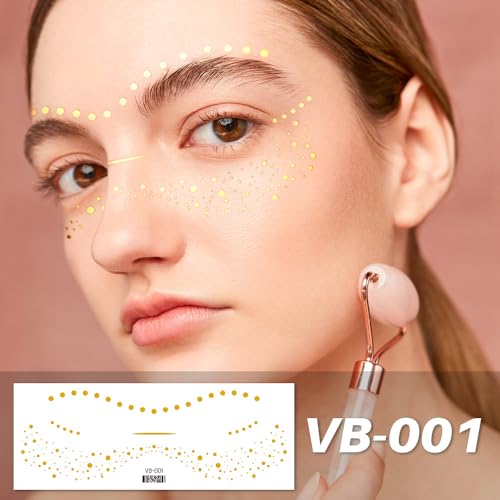 10Pcs Gold Glitter Star Freckles Tattoo Sticker,Faux Freckle Patches Waterproof Temporary Tattoos Heart Design,Gold Glitte...