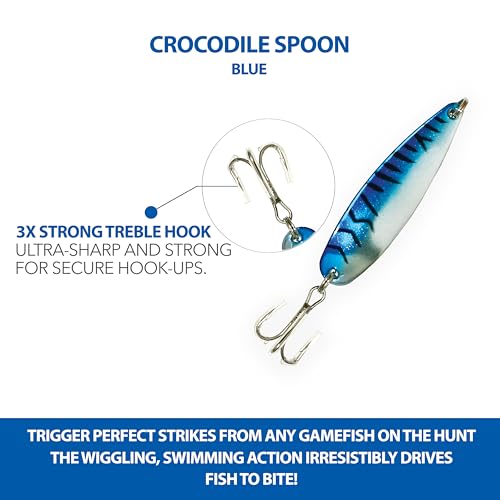 Crocodile Spoons Fishing Lures 2oz,12 Pcs Blue Mackerel Chrome Finish with Treble Hooks for Saltwater & Freshwater Fishin...