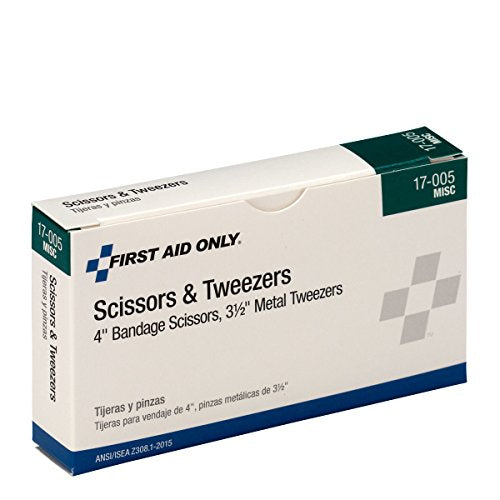 First Aid Only 17-005 Bandage Scissors and Forceps Tweezers Set for First Aid and More