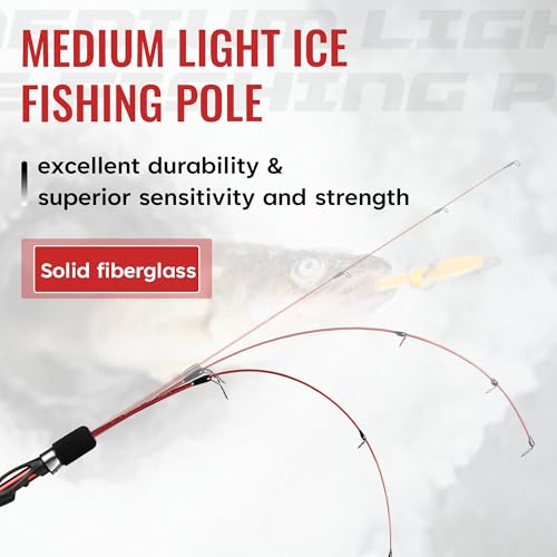 WIDDEN Ice Fishing Rod and Reel Combo, 27" Medium Light Spinning Ice Fishing Pole, Gear with Tackle Box Kit, Line, Lures f...