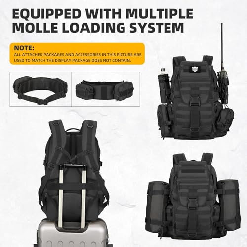 HongXingHai 50L Military Tactical Backpack 3 Day Assault Pack Molle Daypack Hiking Backpack for Men and Women (Black)