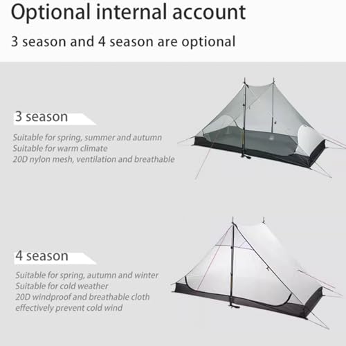 MOXIHIKE 3FULGEAR Lanshan 2 Tent 2 Person Ultralight Camping Tent, 3/4 Season Professional 15D Silnylon Rodless Tent for C...