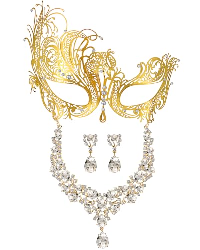 Sratte Masquerade Mask Set Include Necklace Earring Halloween Venetian Mask for Lady Women Costumes Accessory Cosplay Party
