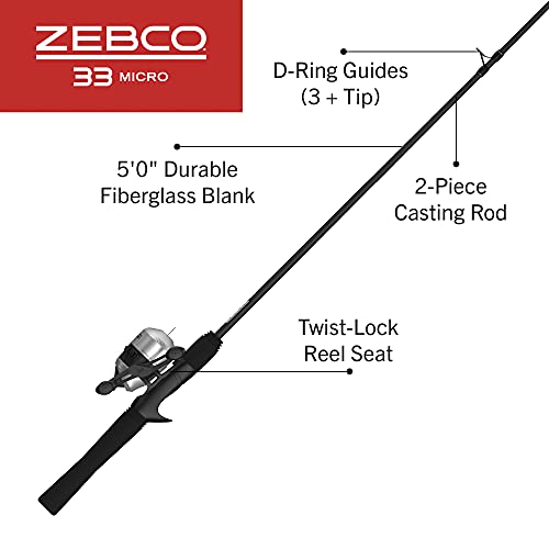 Zebco 33 Micro Spincast Reel and 2-Piece Fishing Rod Combo, 4.5-Foot Rod with Bonus Tackle Pack, QuickSet Anti-Reverse Fis...