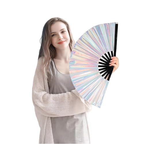 EORROE Large Rave Folding Hand Fan for Men/Women,Holographic Rave Fan for Women Club Dance Party,Festivals,Halloween, EDM,...