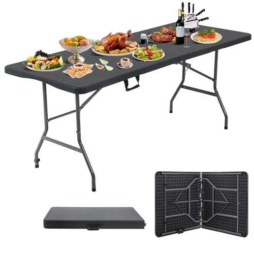 HKLGorg Folding Table, Heavy Duty Plastic Folding Utility Table Indoor Outdoor, Party Dining Table Easy to Assemble with L...