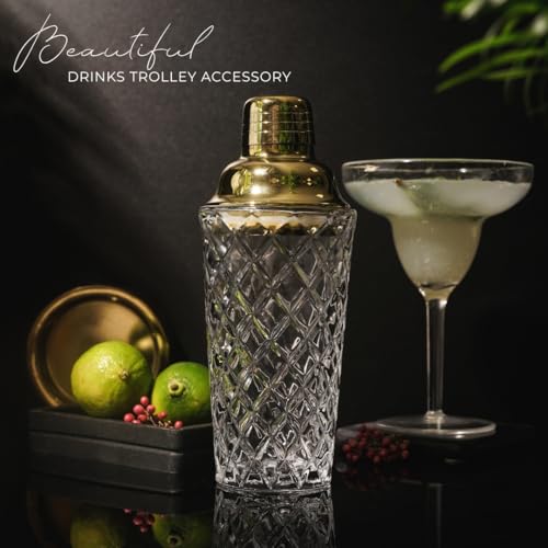 Glass Cocktail Shaker Set - 5 Piece - Gold Martini Shaker Set with Strainer, Jigger, Spoon & Muddler - 16 oz Drink Shakers...