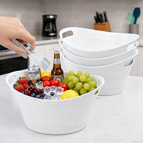 PLMMOUT 6 Pack Ice Buckets, Oval Storage Tub with Handles, Plastic Ice Drink Bucket for Parties, 4.5 Liter Beverage Storag...
