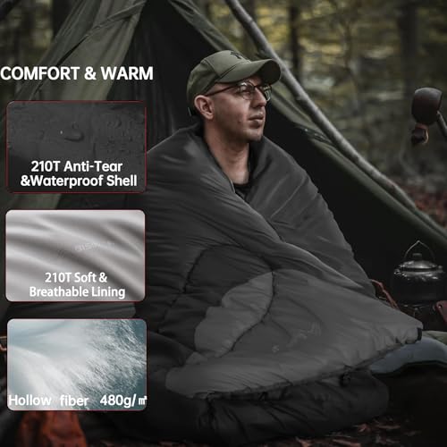 BISINNA 0 Degree Winter Sleeping Bags(480GSM) for Adults-Cold Weather Camping Sleeping Bag-Comfortable Warm Portable Sleep...