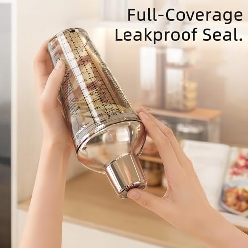 EffiQ-Rate Glass Cocktail Shaker, with Recipes and Measurements 20oz, Built-in Strainer and Leakproof Seal, Clear Bar Tool...