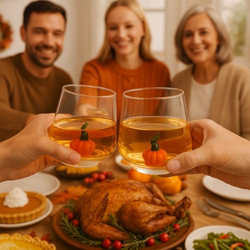 2 Pack Pumpkin Wine Glasses in Orange & Red Jack O Lantern Stemless Cups Parties Restaurants Bars & Home Fall Table Decora...