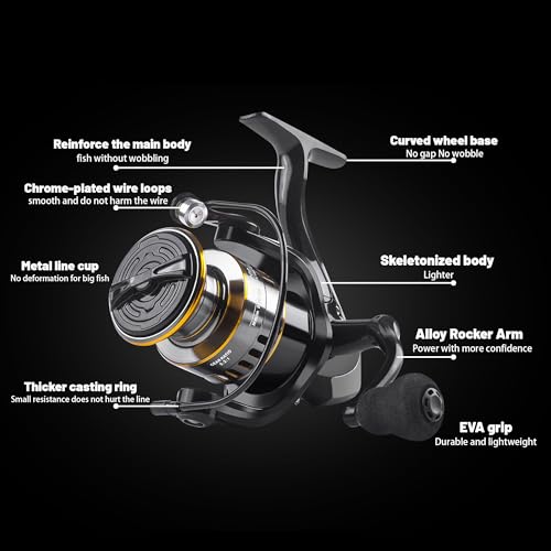Lacusmall Spinning Fishing Reel, Saltwater Freshwater Spinning Fishing Reel, HE Series 22LBs Max Drag, 12 Ball Bearings,5....
