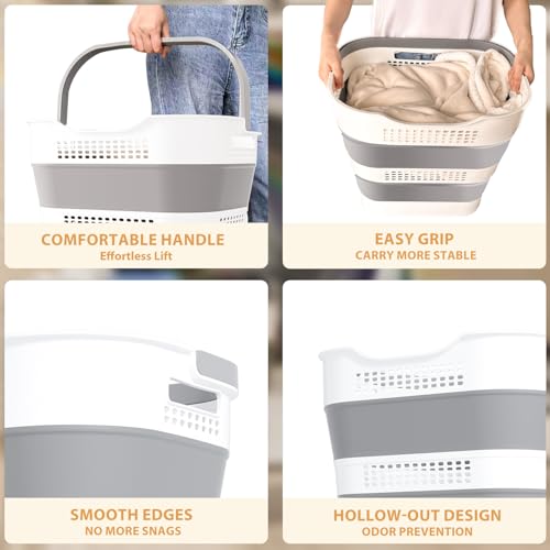 OOAMBB 43L(11.5Gallon) Collapsible Laundry Basket with Handles, Foldable Laundry Basket Plastc,Pop Up Tall Storage Contain...