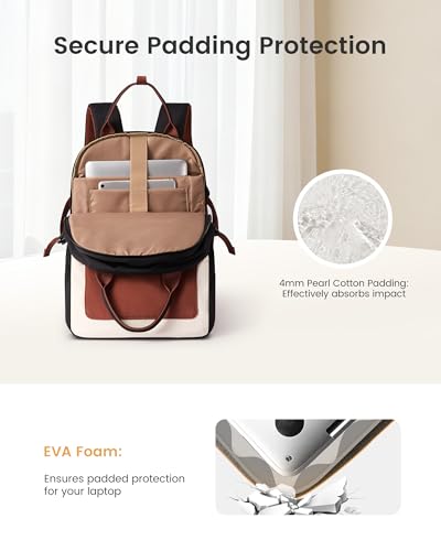 LOVEVOOK Laptop Backpack for Women - Stylish Work Backpack with Large Cup Holder, Waterproof College Teacher Backpack, Bei...