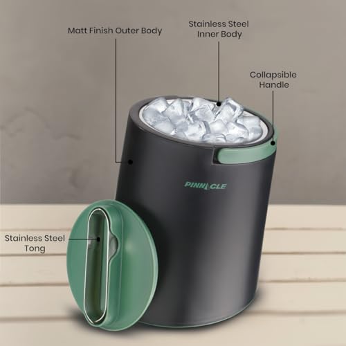 PINNACLE Insulated ice bucket for parties with Tong that fit into Lid - Stainless Steel ice bucket for cocktail bar with C...
