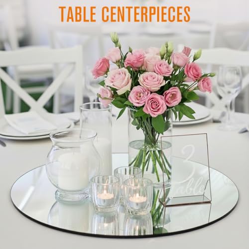 Houseables Mirror Centerpieces for Tables, Round Mirrors for Centerpieces, Mirrored Trays, Round Table Plate Tray, Circle,...
