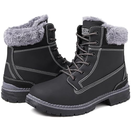 BKWHDAY Winter Boots for Women Snow Boots Waterproof Fur Lined Warm Hiking Boots Ladies Lace Up Walking Boots Anti-Slip Li...